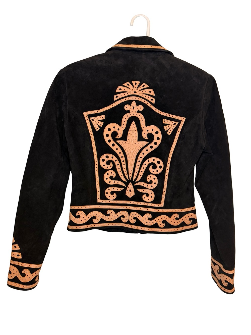 Cripple Creek Black Suede Leather Jacket XS Western Tooled Trim Southwestern Y2K - Picture 6 of 8